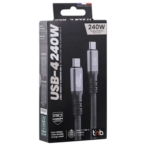 USB-4-kabel 2m - Versterkt en Ultra Snel - T'NB 