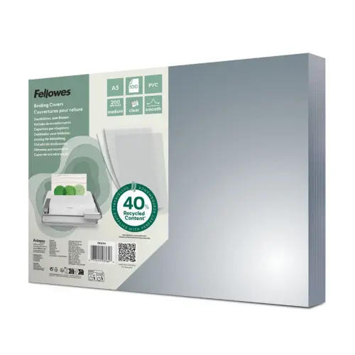 100 PVC kristal bindhoezen A3 - 200 micron - FELLOWES