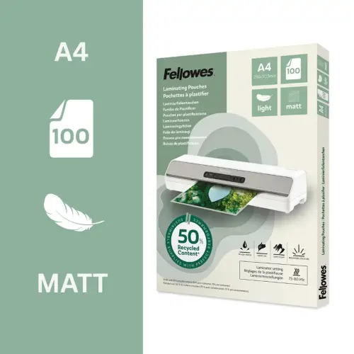100 Lamineerhoezen A4 licht mat gerecycled materiaal