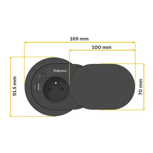 Inbouwstekker - Power Spot - USB-A & USB-C - Zwart - FELLOWES