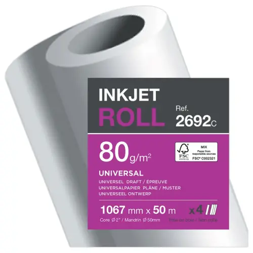4  Rollen ongecoat papier CLAIREFONTAINE 1,067 x 50 m - 80g 