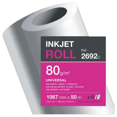 4  Rollen ongecoat papier CLAIREFONTAINE 1,067 x 50 m - 80g 