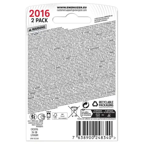 2 Piles lithium - CR2016 (3V) - ENERGIZER