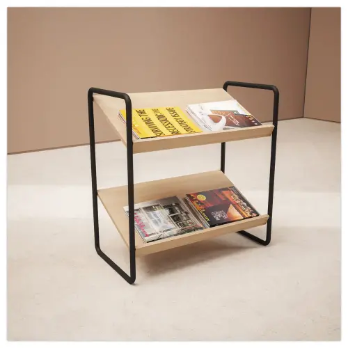 Vloerdisplay 72x72x37 cm - Zwart Staal & 2 Houten Planken - Snelle Montage - MEET 