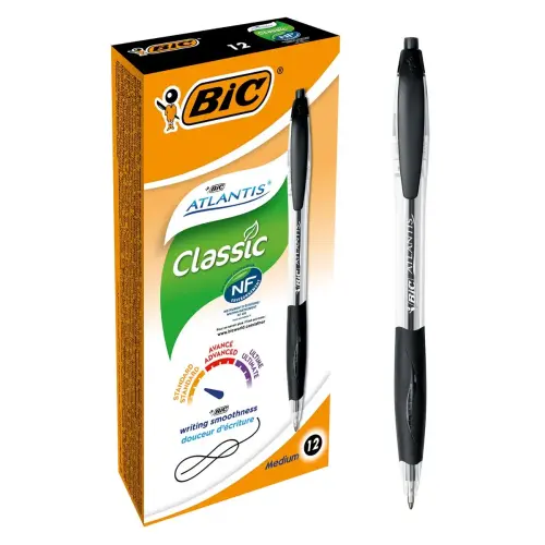 12 Atlantis Soft balpen met 1 mini fashion corrector - zwart - BIC