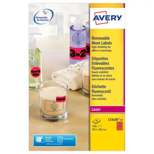 25 Fluorescente etikettenbladen 99,1x38,1 rood