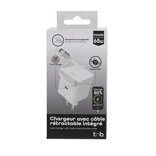 GAN-lader 3 USB 65W + kabel