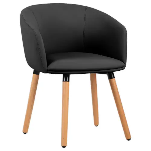 2 Fauteuils ARCO zwart met houten poten gemonteerd