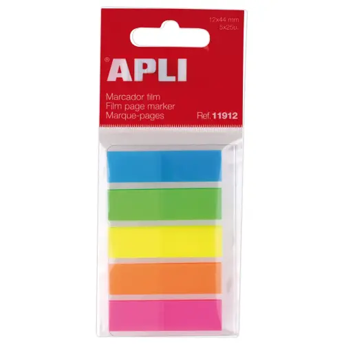 Boekenleggers film 1,2x4,5 cm - 5 fluorescerende kleuren 