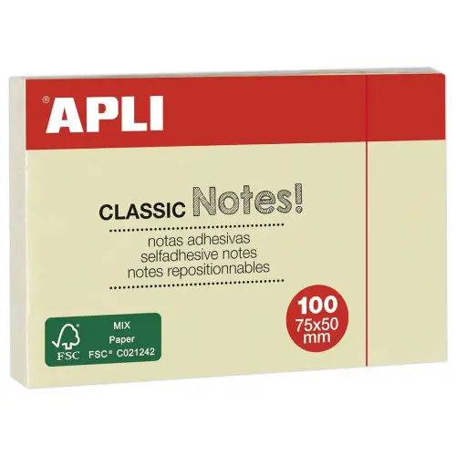 Zelfklevende notitieblok 50 x 75 mm 100 gele blaadjes 