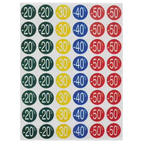 5 vellen van 48 etiketten met een korting van 20% tot 50% assorti 
