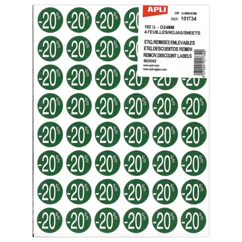 4 vellen van 48 etiketten hernomen -20% groen 