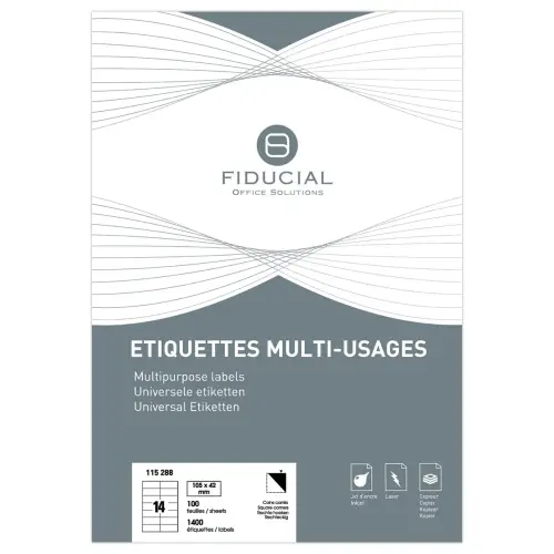 100 Vellen etiketten rechte hoeken FIDUCIAL 105X42 mm - 1400 etik / doos