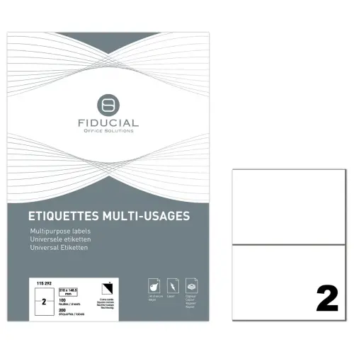 100 Etiketten met rechte hoeken FIDUCIAL 210x148,5 mm - 200 etik / doos