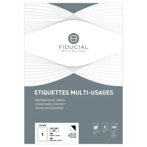 100 Etiketten met rechte hoeken FIDUCIAL 210x297 - 100 etik / doos