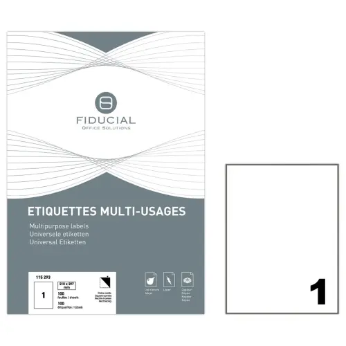 100 Etiketten met rechte hoeken FIDUCIAL 210x297 - 100 etik / doos
