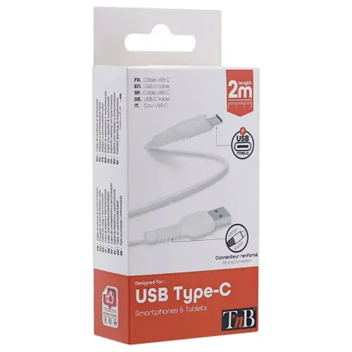 Versterkte USB-C-kabel - 2m - Wit - T'NB 