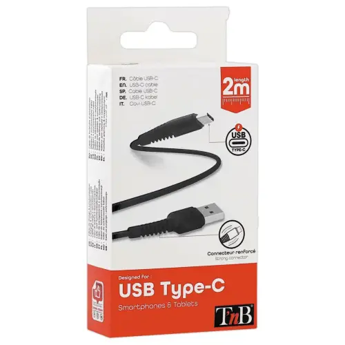 Versterkte USB-C-kabel - 2m - Zwart - T'NB