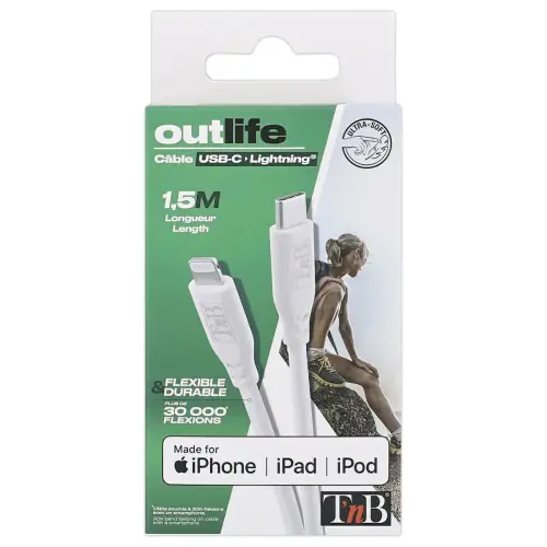 USB-C / Lightning-kabel - Siliconen - Wit - T'NB