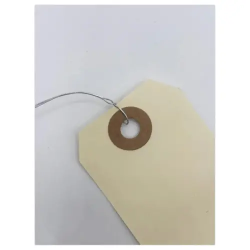 1000 Amerikaanse labels met oogje + ijzerdraad 80 x 38 mm