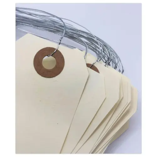 1000 Amerikaanse labels met oogje + ijzerdraad 80 x 38 mm