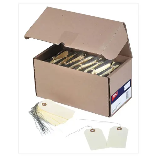 1000 Amerikaanse labels met oogje + ijzerdraad 80 x 38 mm
