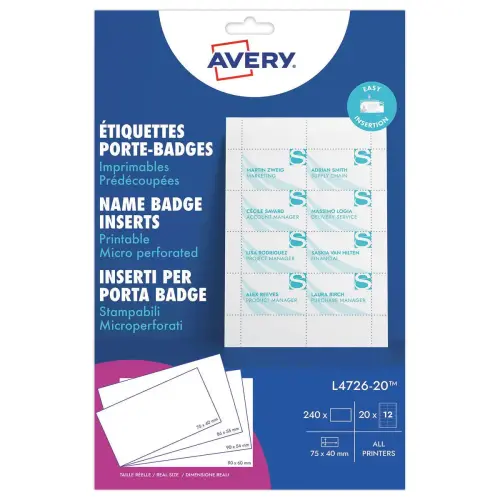 240 Labels voor badges 7,5 x 4 cm 190 gr