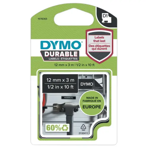 Lint voor etiketteermachine D1 "Durable" - 12 mm 5,5m - Dymo