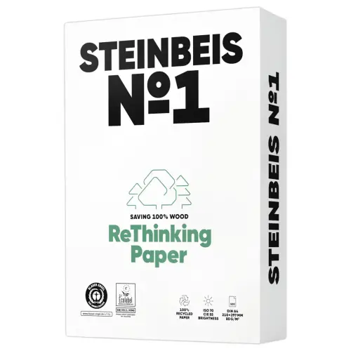 5 pakken van 500 vellen A4 80g Steinbeis 100% gerecycled