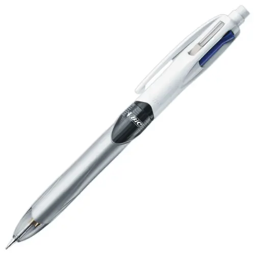 BIC 3 kleuren + vulpotlood HB 0,7 mm.