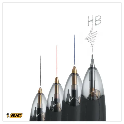 BIC 3 kleuren + vulpotlood HB 0,7 mm.