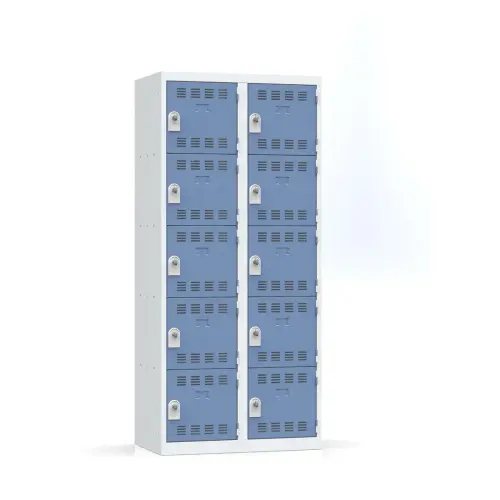 Kleerkast met meerdere vakken - 2 kolommen van 5 vakken - 180x80 cm - Grijs/blauw - VINCO INDUSTRIE