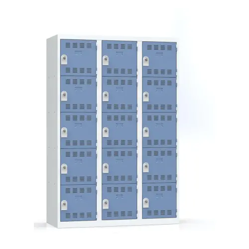 Kleerkast met verschillende kluisjes - 3 kolommen met 5 vakken - Grijs/blauw - VINCO INDUSTRIE