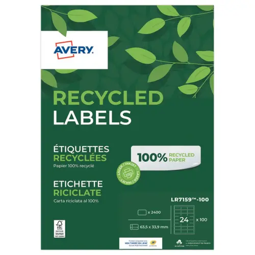 100  Laserlabelplanken AVERY 63,5x33,9 mm, oftewel 2400 etiketten/doos 