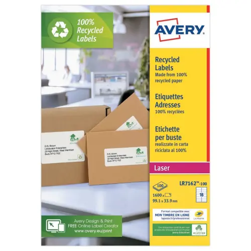 100  Laseretiketten AVERY 99,1x33,9 mm, oftewel 1600 etiketten/doos 