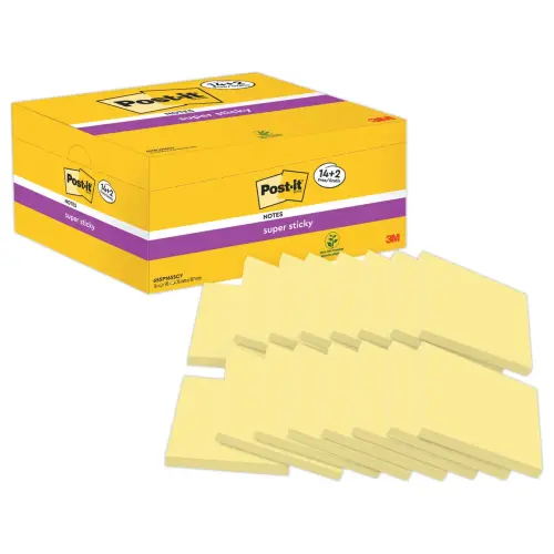 016 Super sticky herpositioneerbare memoblaadjes 76x127 mm Geel - 2 gratis 