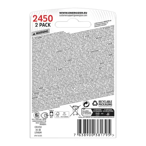 2 Lithiumbatterijen - CR2450 (3V) - ENERGIZER