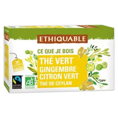 20  Groene thee gember limoen Ceylon Ethiquable in zakje 