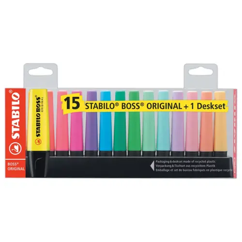 15 Markeerstiften Stabilo Boss Original + bureauhouder - STABILO