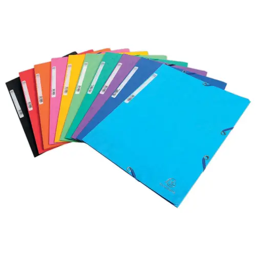 10 Mappen met 3 flappen en elastiek EXACOMPTA glanskarton, Kl.Assortiment
