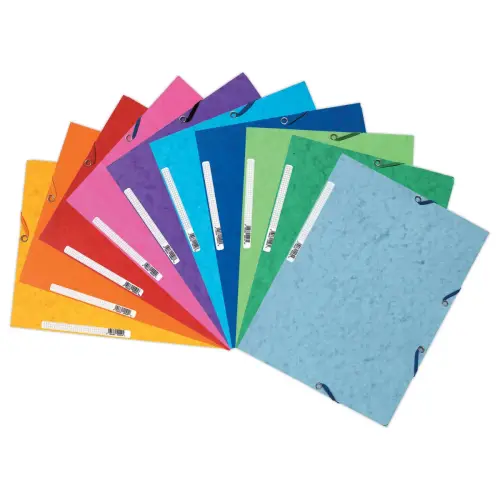 10 Mappen met 3 flappen en elastiek EXACOMPTA glanskarton, Kl.Assortiment