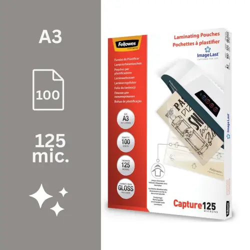 100 Glanzende warme lamineerhoezen - A3 - Dikte 2x125µ - FELLOWES