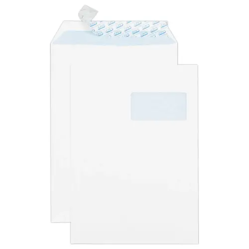 50  Witte zakjes met siliconen band 229x324 mm met venster 50x100 90g 