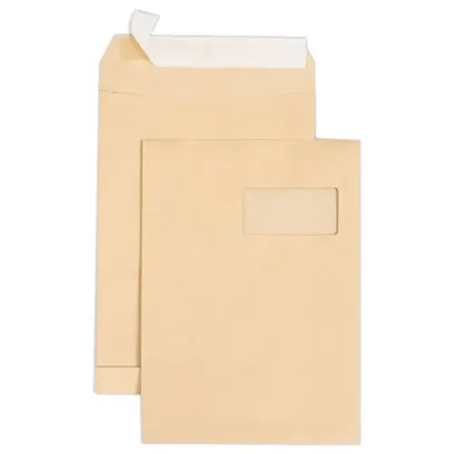 250 Zelfklevende kraftenveloppen - 220 x 315 mm - Kraft 90g - Met venster - IPC BONG