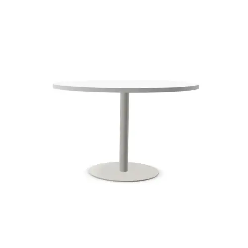 Ronde tafel diam 116 cm witte plaat zilveren voet tulpvoet