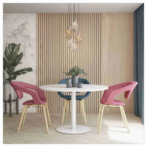 Ronde tafel diam 116 cm blad beuken voet zilver tulpvoet 