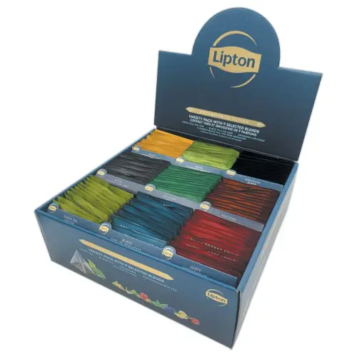Coffret Lipton theeën en infusies met 108 zakjes.