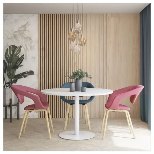 Ronde tafel diam 116 cm witte blad witte voet tulpvoet