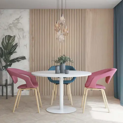 Ronde tafel diam 116 cm blad beuken wit voet tulp 