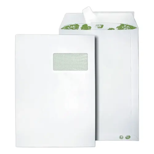 250  Witte enveloppen met siliconenstrip - 229x324 mm - met venster -  90g - GPV GREEN ERA PURE 